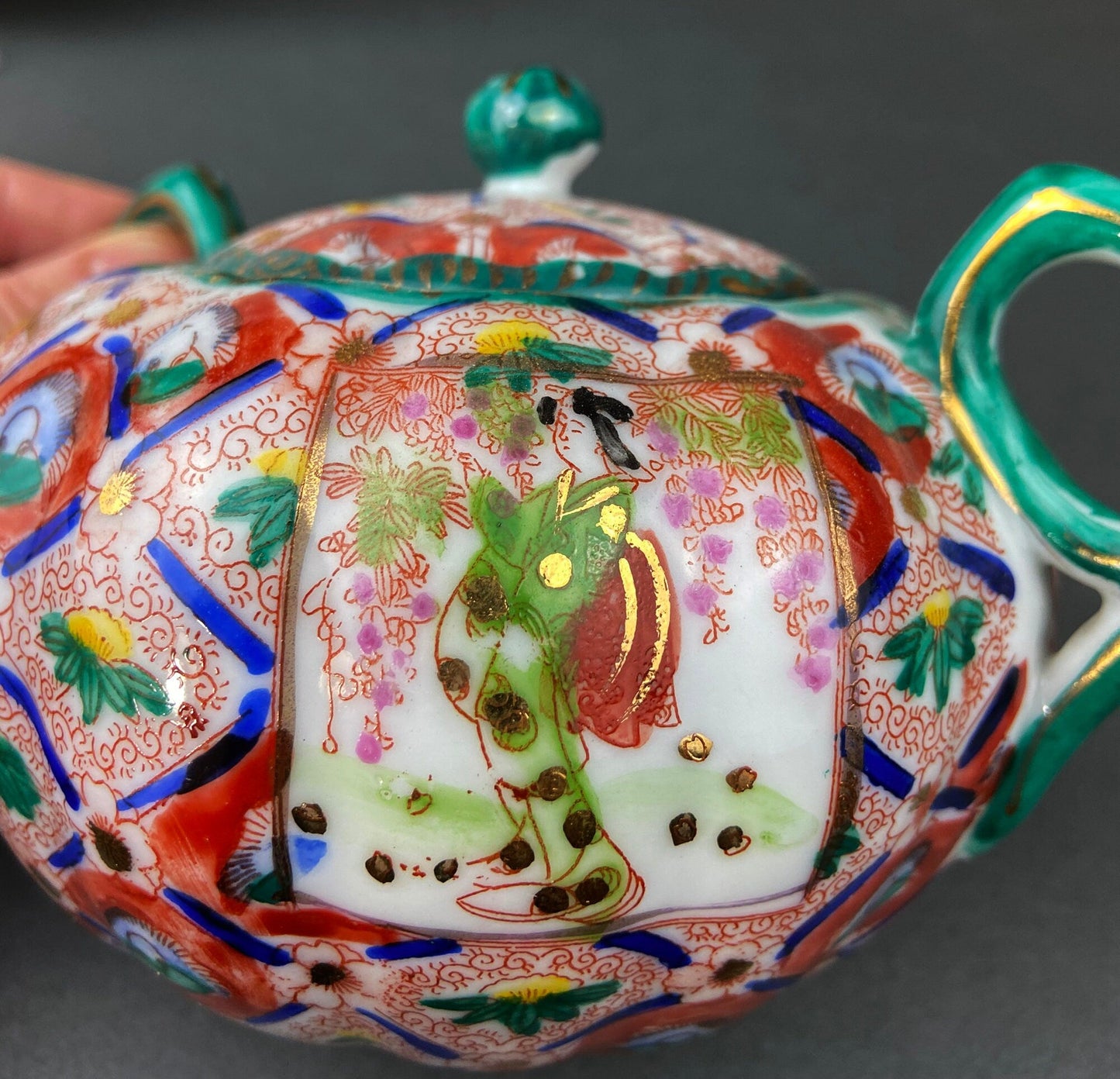Vintage Asian Tea Set: Hand-Painted Serving Dishes, Hong Kong
