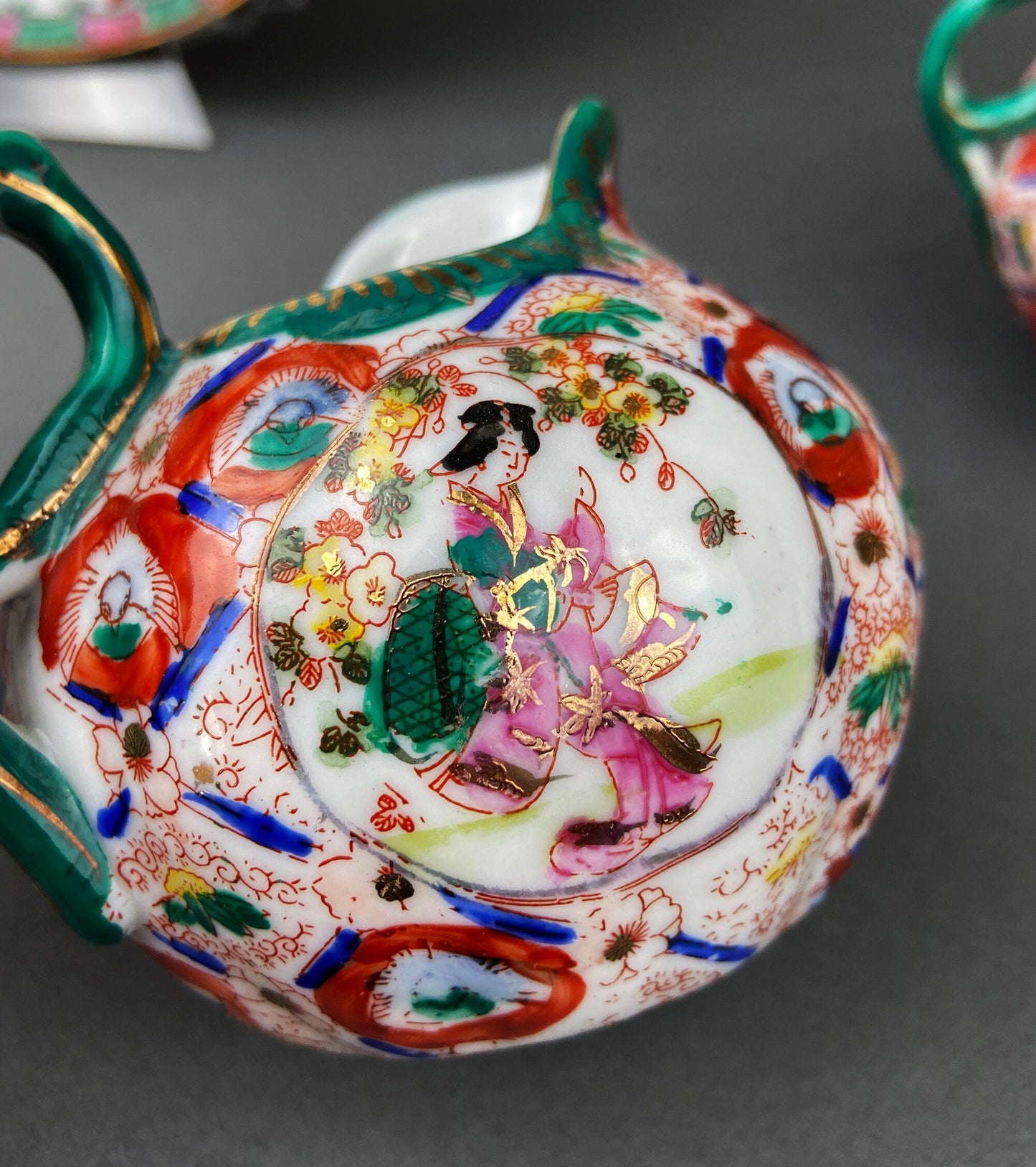 Vintage Asian Tea Set: Hand-Painted Serving Dishes, Hong Kong