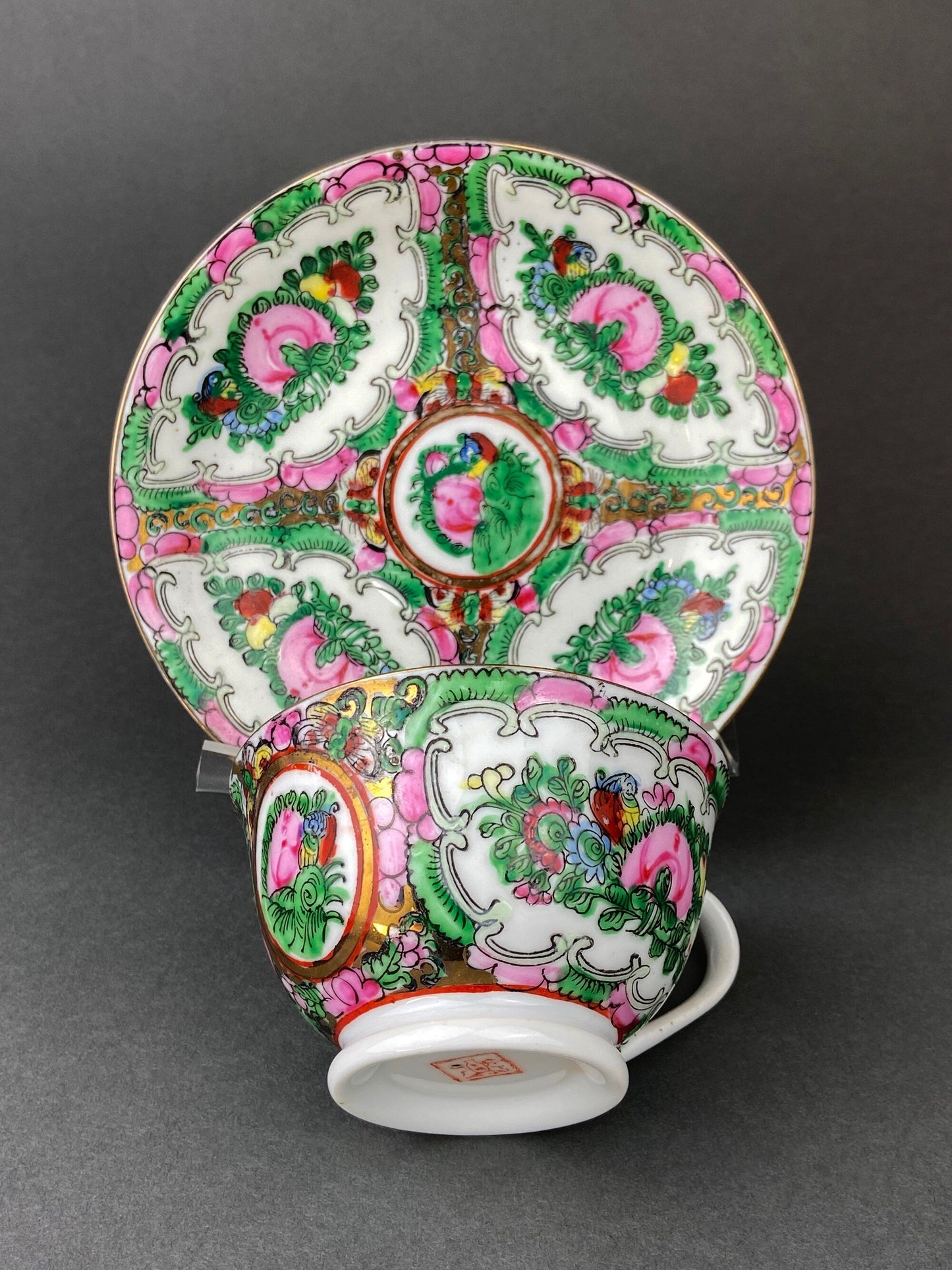 Vintage Asian Tea Set: Hand-Painted Serving Dishes, Hong Kong