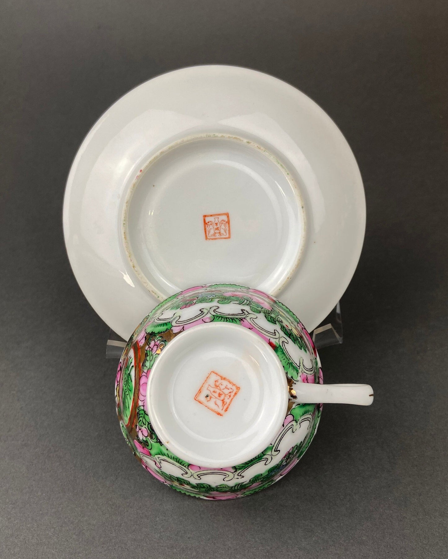 Vintage Asian Tea Set: Hand-Painted Serving Dishes, Hong Kong