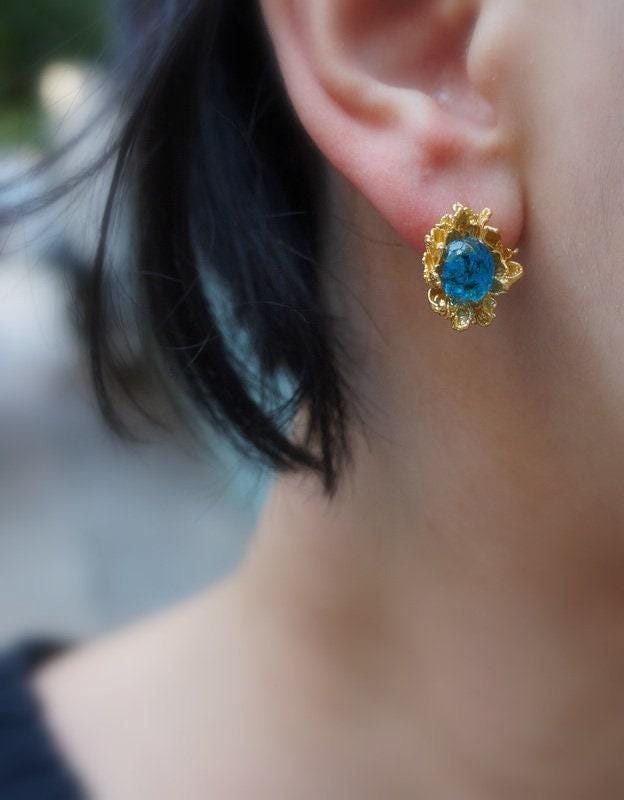 Nature-Inspired Daisy Earrings, Murano Glass, Sterling Silver (14k Gold Plated)-1