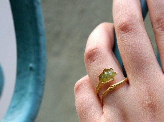 Sea Shell Ring, Sterling Silver with Green Murano Glass, Gold-Plated Eco Jewelry-0