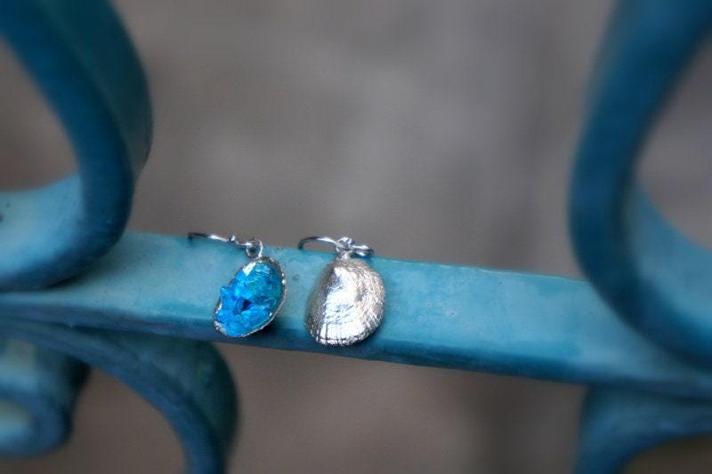 Blue Murano Glass Earrings - Sterling Silver Limpet Shell Dangles-2