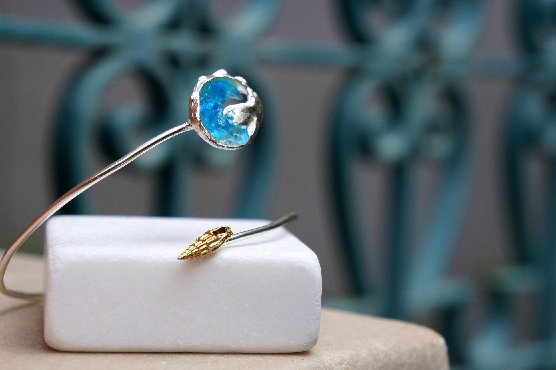 Summer Bracelet: Recycled Sterling Silver with Blue Murano - Adjustable Fit-0