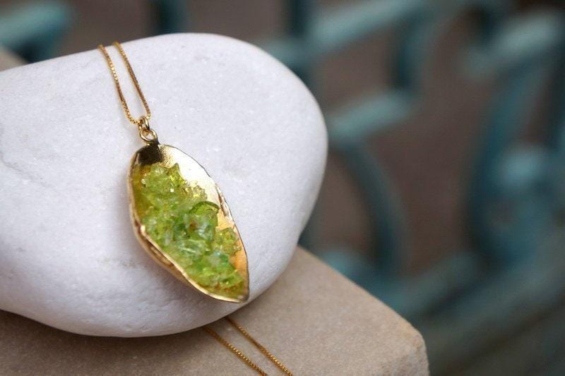 Nature-Inspired Necklace, Green Murano Glass Shells (Sterling Silver)-0