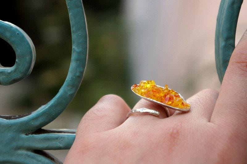 Mussel Shell Ring, Sterling Silver with Murano Glass, Nature-Inspired Adjustable Jewelry Gift-1