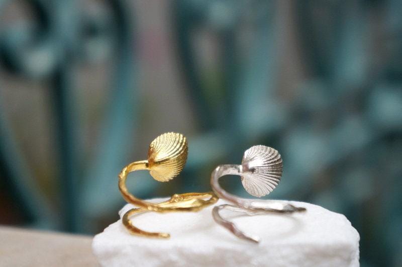 Nature Jewelry Sterling Silver Ring, Green Murano Glass, Sea Shell (Adjustable)-3