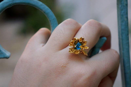 Wild Daisy Ring: Sterling Silver with Bright Blue Murano Glass-0