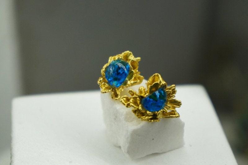 Nature-Inspired Daisy Earrings, Murano Glass, Sterling Silver (14k Gold Plated)-3
