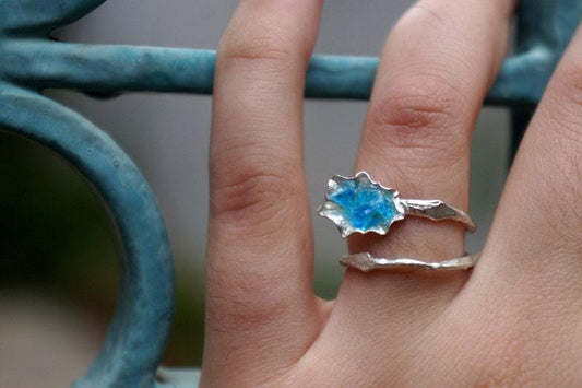 Silver Limpet Shell Ring: Nature Inspired Jewelry (Blue Murano Glass)-0