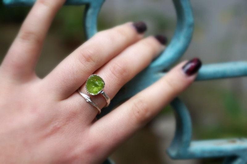 Nature Jewelry Sterling Silver Ring, Green Murano Glass (Adjustable Sizes)-1