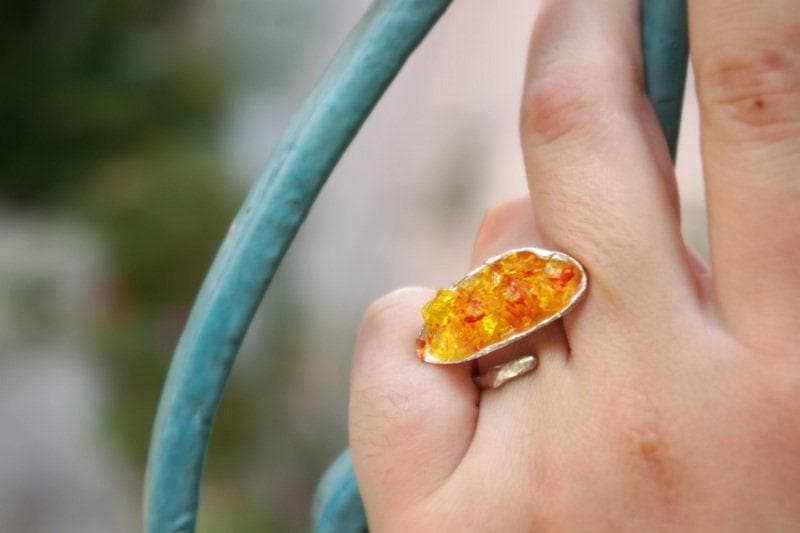 Mussel Shell Ring, Sterling Silver with Murano Glass, Nature-Inspired Adjustable Jewelry Gift-0