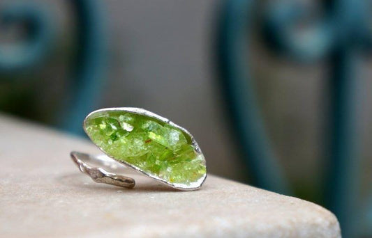 Big Nature Ring for Women - Recycled Silver, Green Murano Glass-0