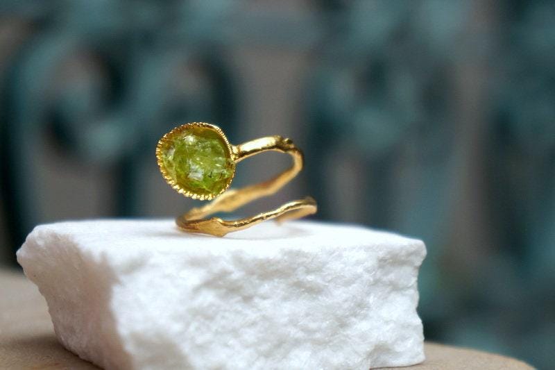 Nature Jewelry Sterling Silver Ring, Green Murano Glass, Sea Shell (Adjustable)-0