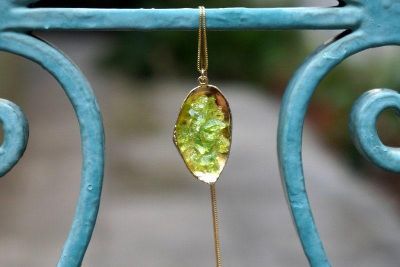 Nature-Inspired Necklace, Green Murano Glass Shells (Sterling Silver)-1