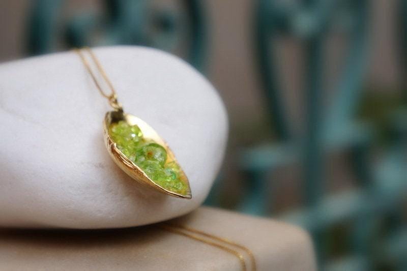Nature-Inspired Necklace, Green Murano Glass Shells (Sterling Silver)-2