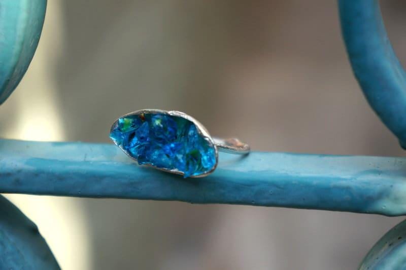Nature-Inspired Mussel Shell Ring, Sterling Silver, Blue Murano Glass (Sizes 6-9)-3