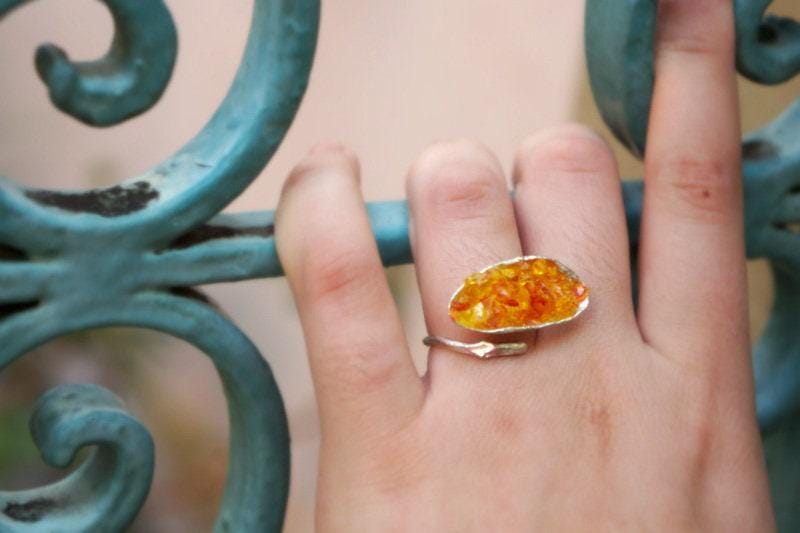 Mussel Shell Ring, Sterling Silver with Murano Glass, Nature-Inspired Adjustable Jewelry Gift-3