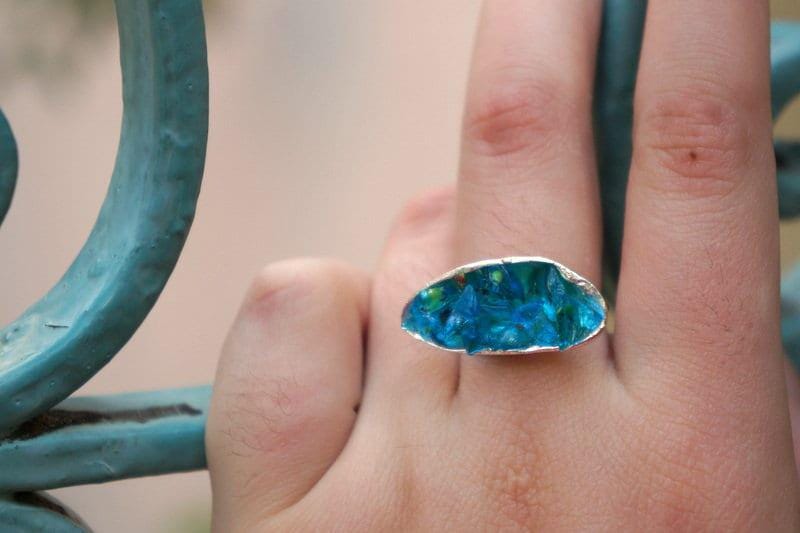 Nature-Inspired Mussel Shell Ring, Sterling Silver, Blue Murano Glass (Sizes 6-9)-4