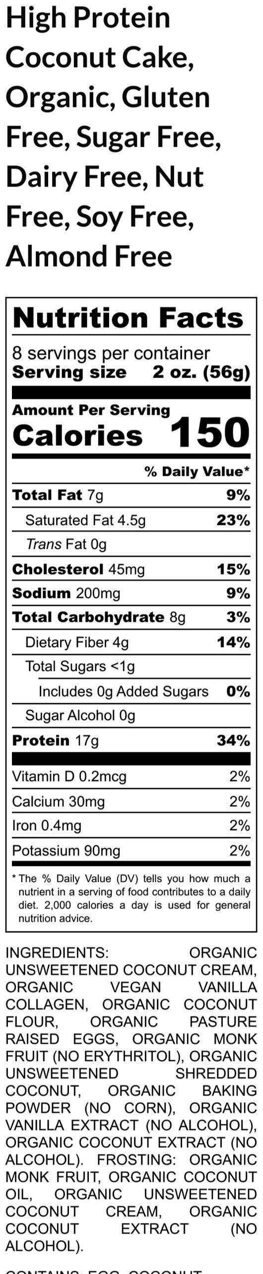 High Protein Coconut Cake, Gluten Free, Grain Free, Dairy Free, Sugar Free, Erythritol Free, Low Carb, Vegan Collagen, Holiday Dessert