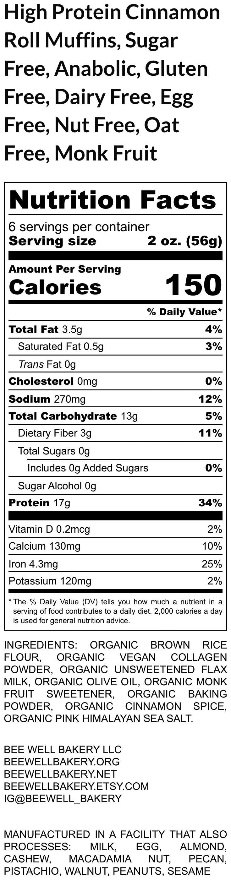 Gluten Free High Protein Muffins, Cinnamon Roll, Dairy Free, Sugar Free, Vegan Collagen, Fitness breakfast, Anabolic snacks, Peanut Free