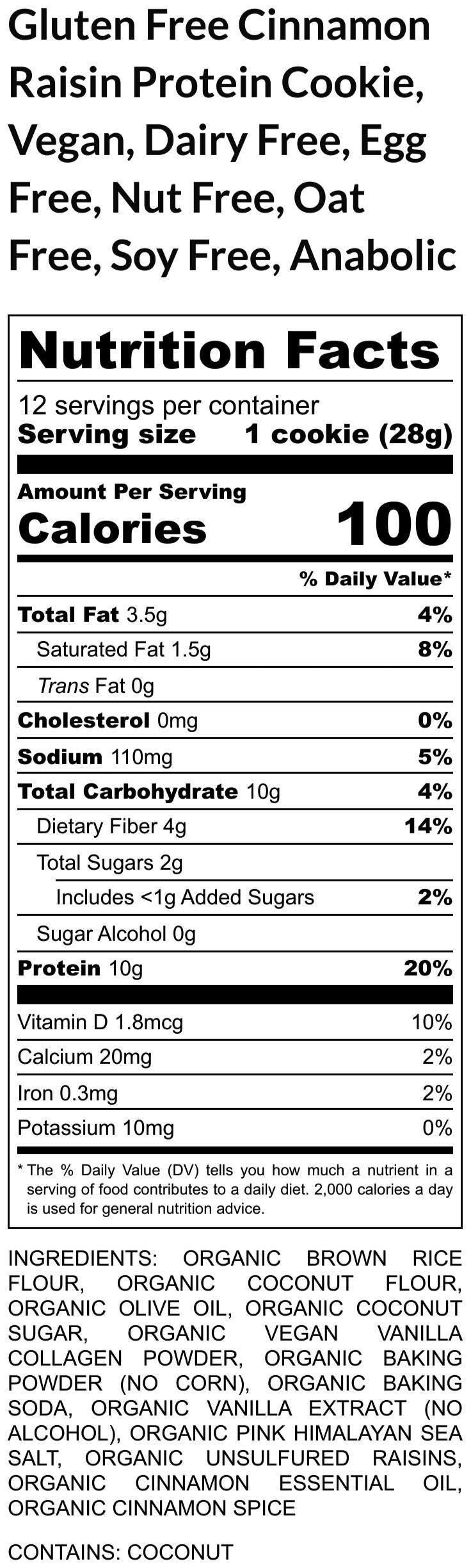 Gluten-Free Cinnamon Raisin Cookies, Vegan Protein Snack, Dairy Free, Nut Free, Portable Snacks, Fitness Gift, Low Sugar or Sugar Free