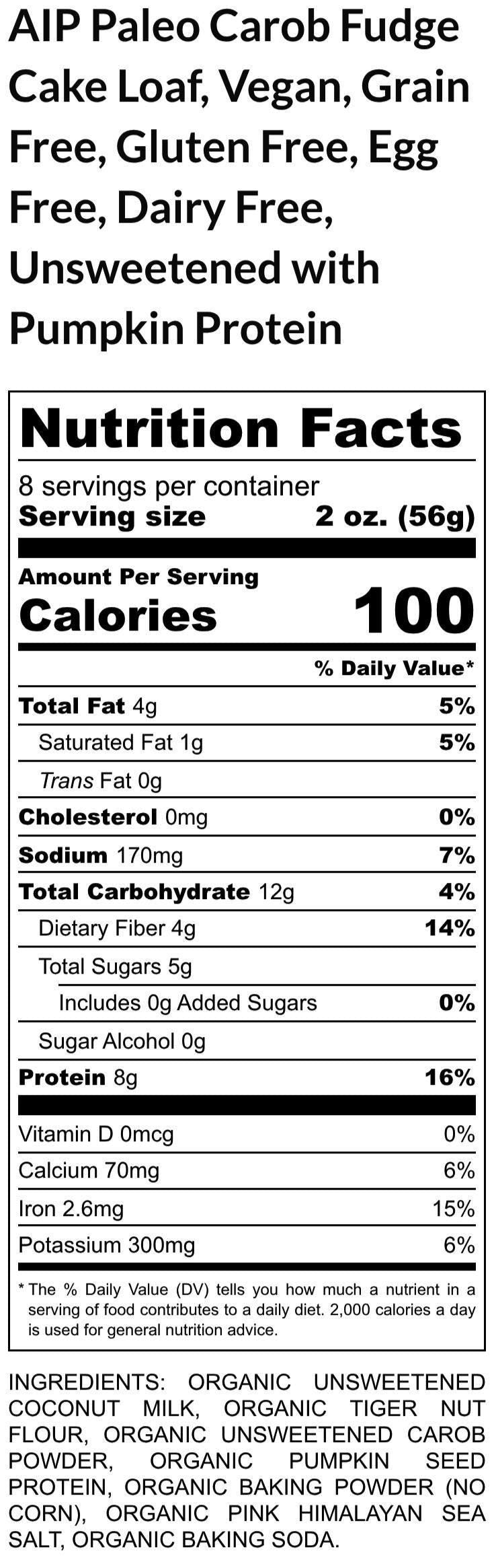 AIP Paleo Carob Cake, Grain Free, Gluten Free, Dairy Free, Vegan, High Protein High Fiber, Low Sugar, Cassava Free Autoimmune Protocol snack