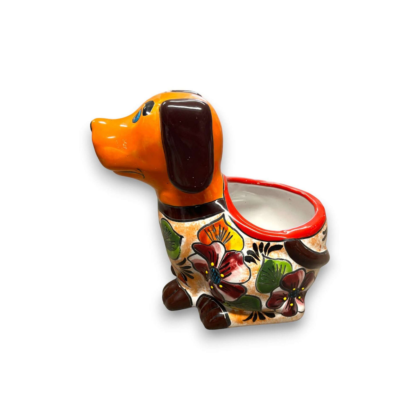 Mexican Handmade Dog Planter | Colorful Hand-Painted Talavera Dog Planter (Medium Size)