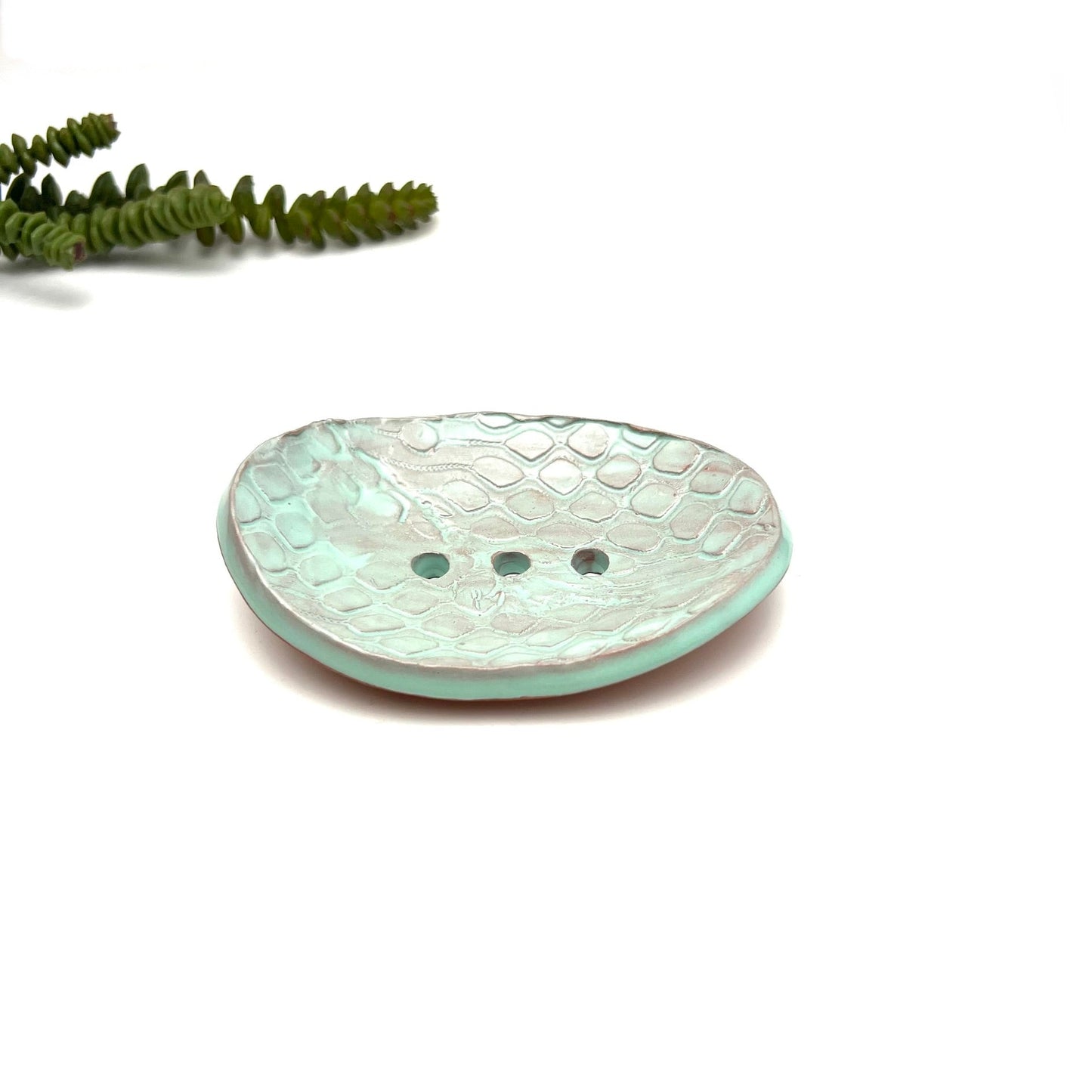 Oval Mint Lace Print Soap Dish