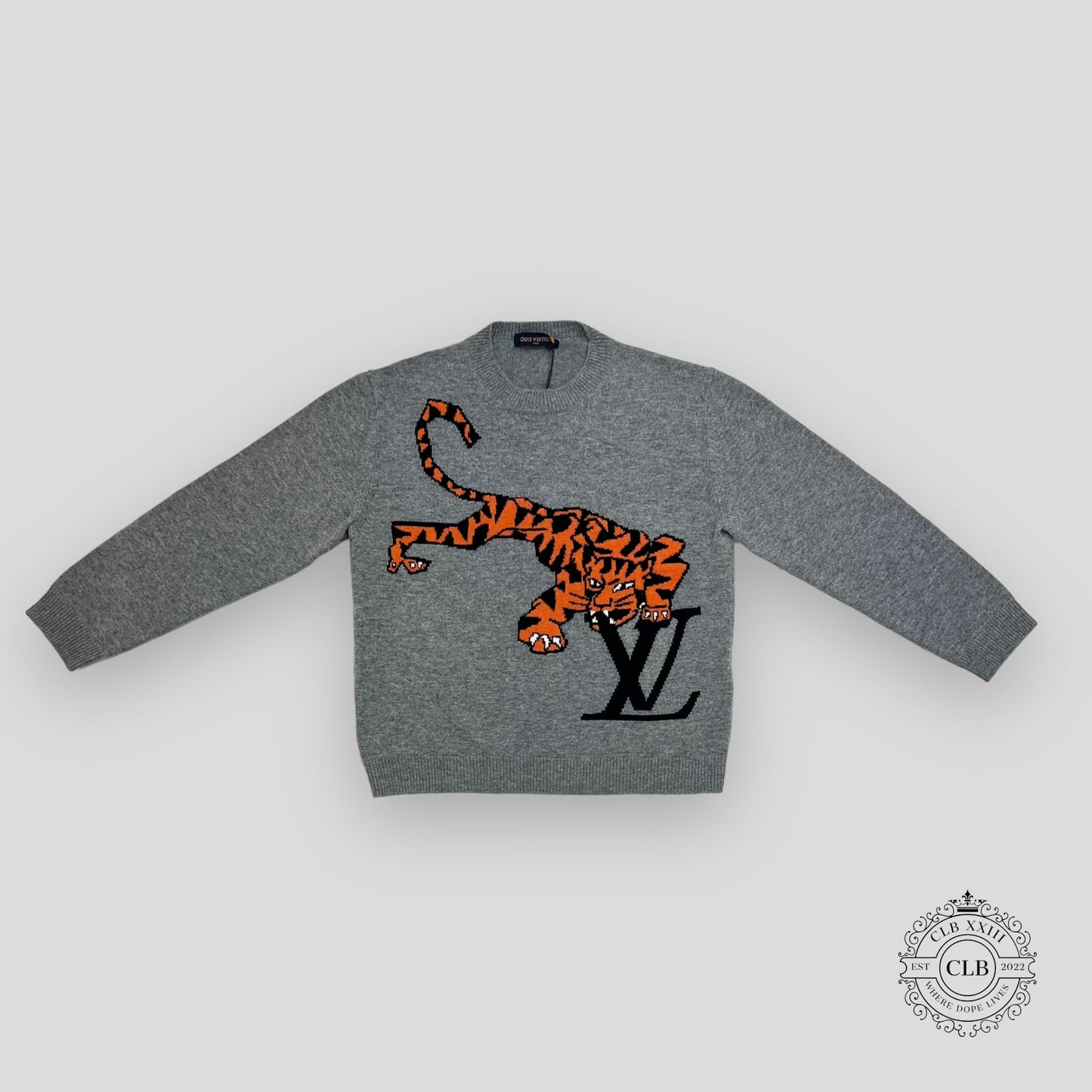 LOUIS VUITTON TIGER INTARSIA PULLOVER SWEATER - GREY