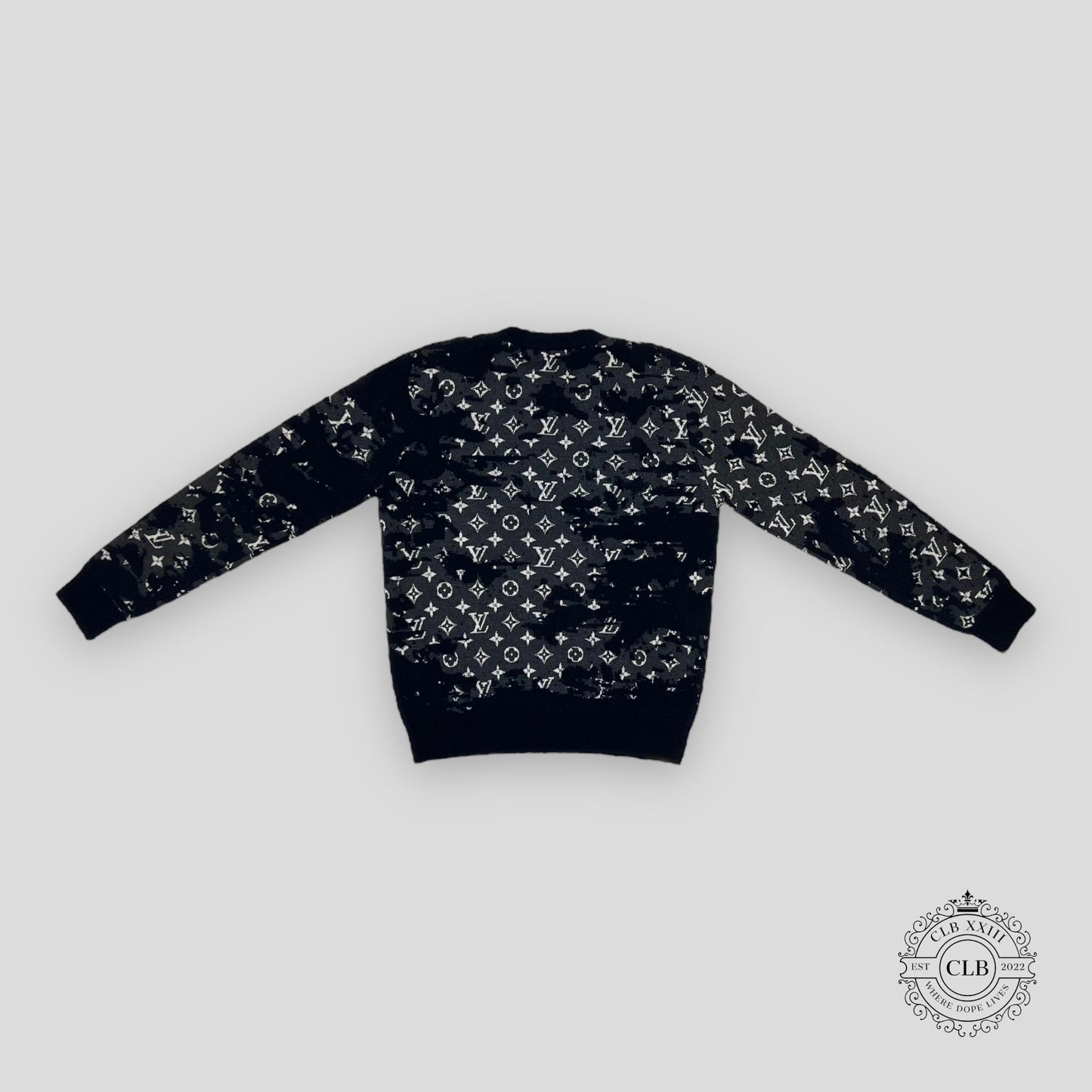 Louis Vuitton Distressed Flock Monogram Sweater in Navy