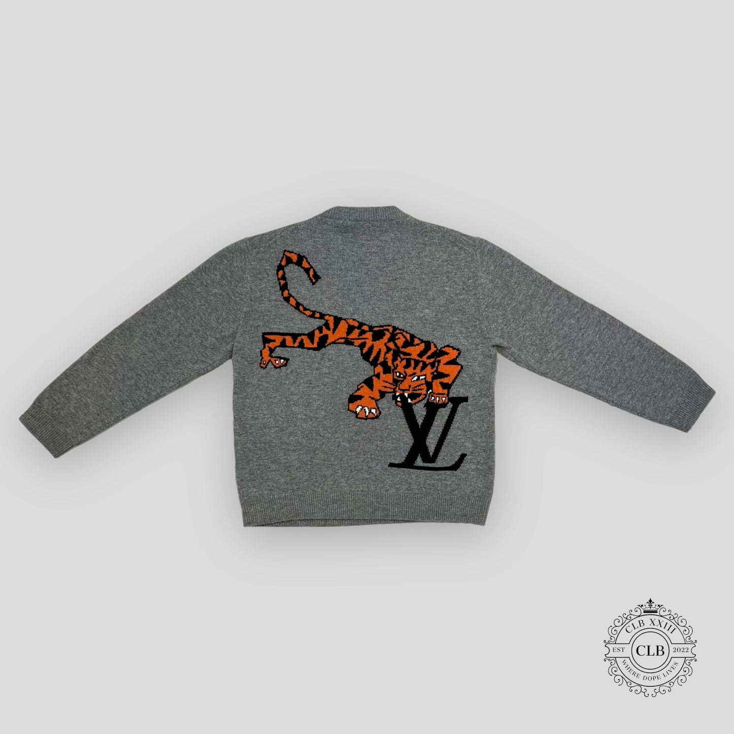 LOUIS VUITTON TIGER INTARSIA PULLOVER SWEATER - GREY