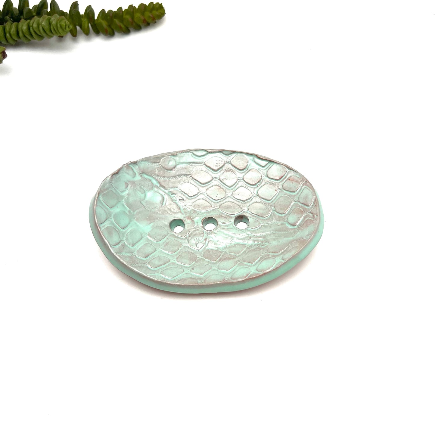 Oval Mint Lace Print Soap Dish