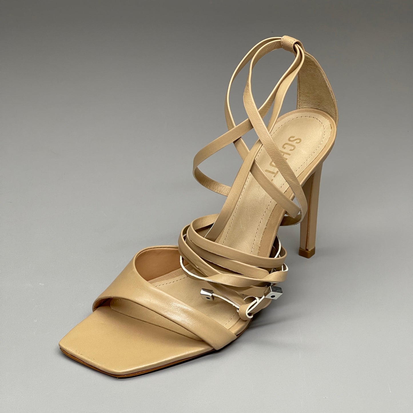 SCHUTZ Bryce Ankle Tie Women's Leather High Heel Sandal Light Nude Sz 9B (New)