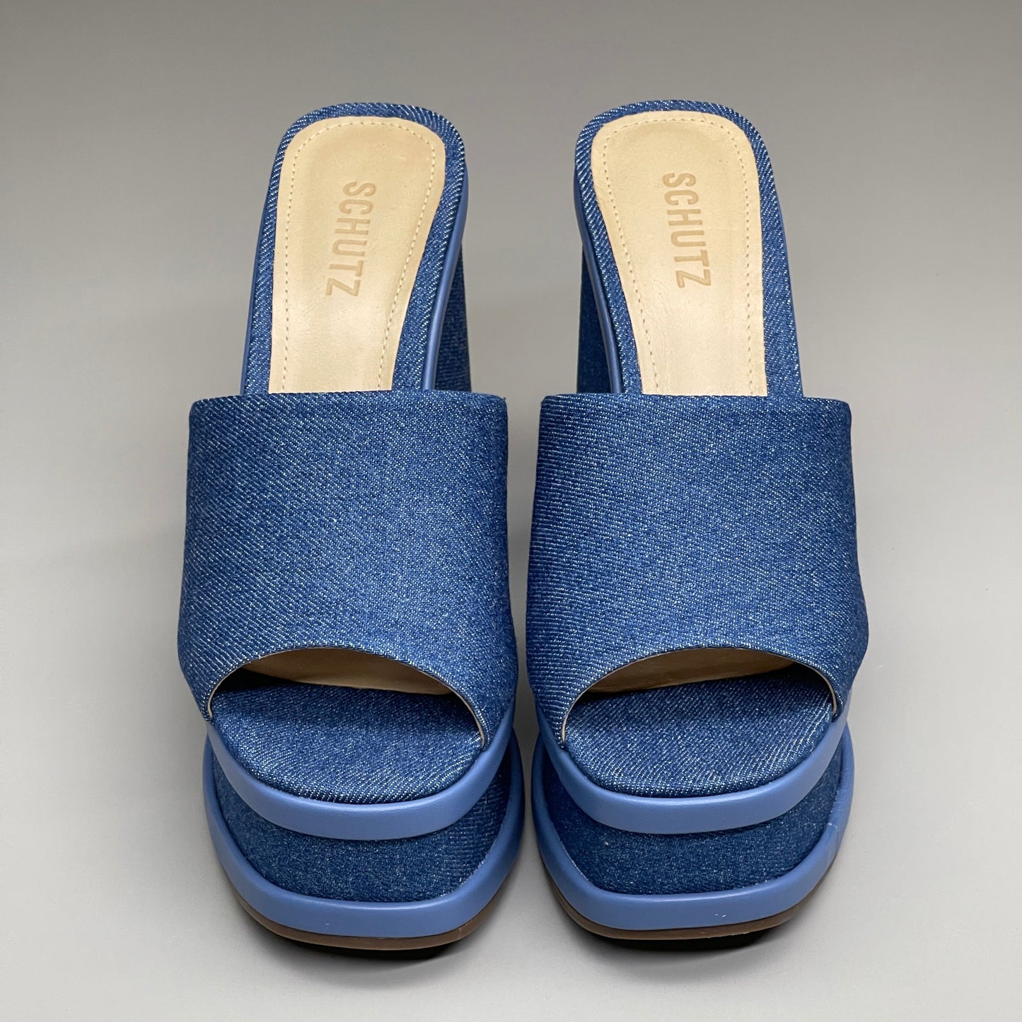 SCHUTZ Dalle Denim Women's Wedge Sandal Blue Platform Shoe Sz 8.5B (New)
