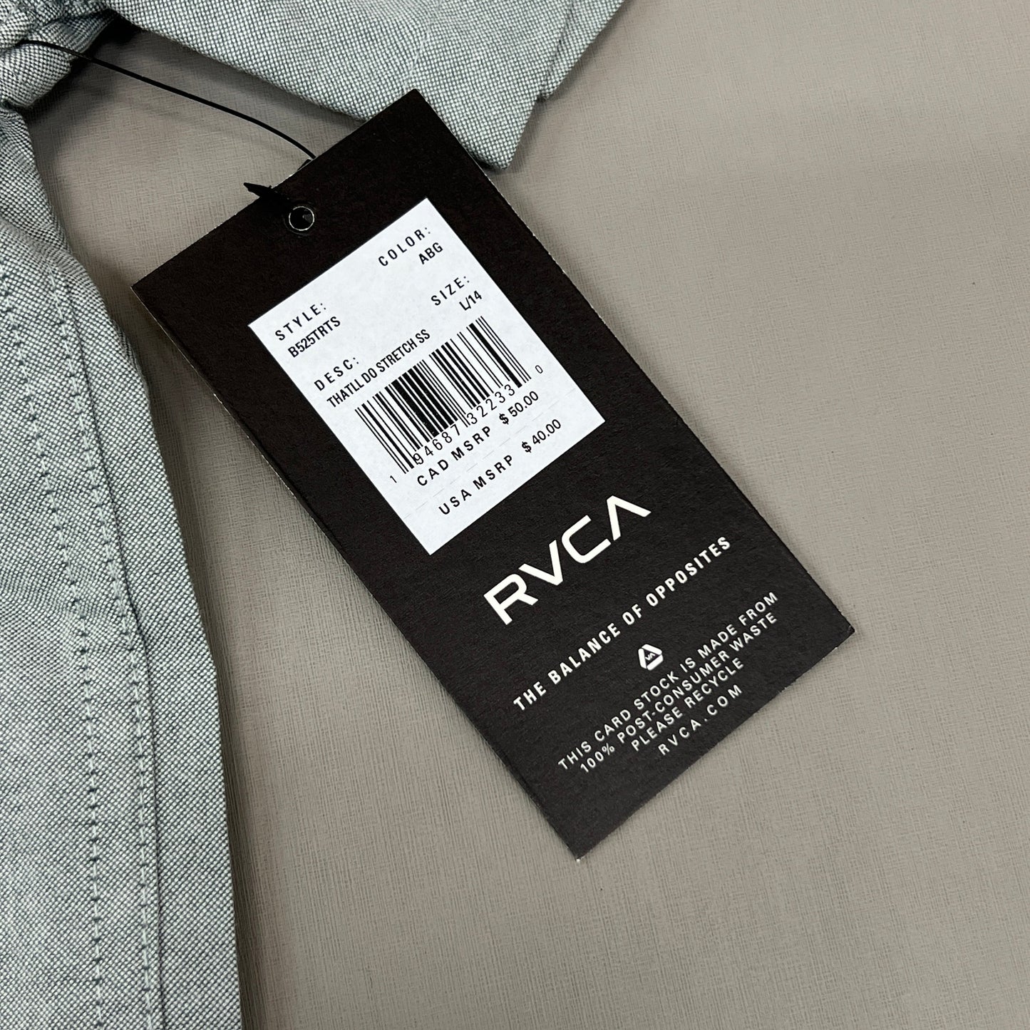 RVCA That'll Do Stretch Short Sleeve Shirt Youth Sz L / 14 B525TRTS Balsam Green (New)