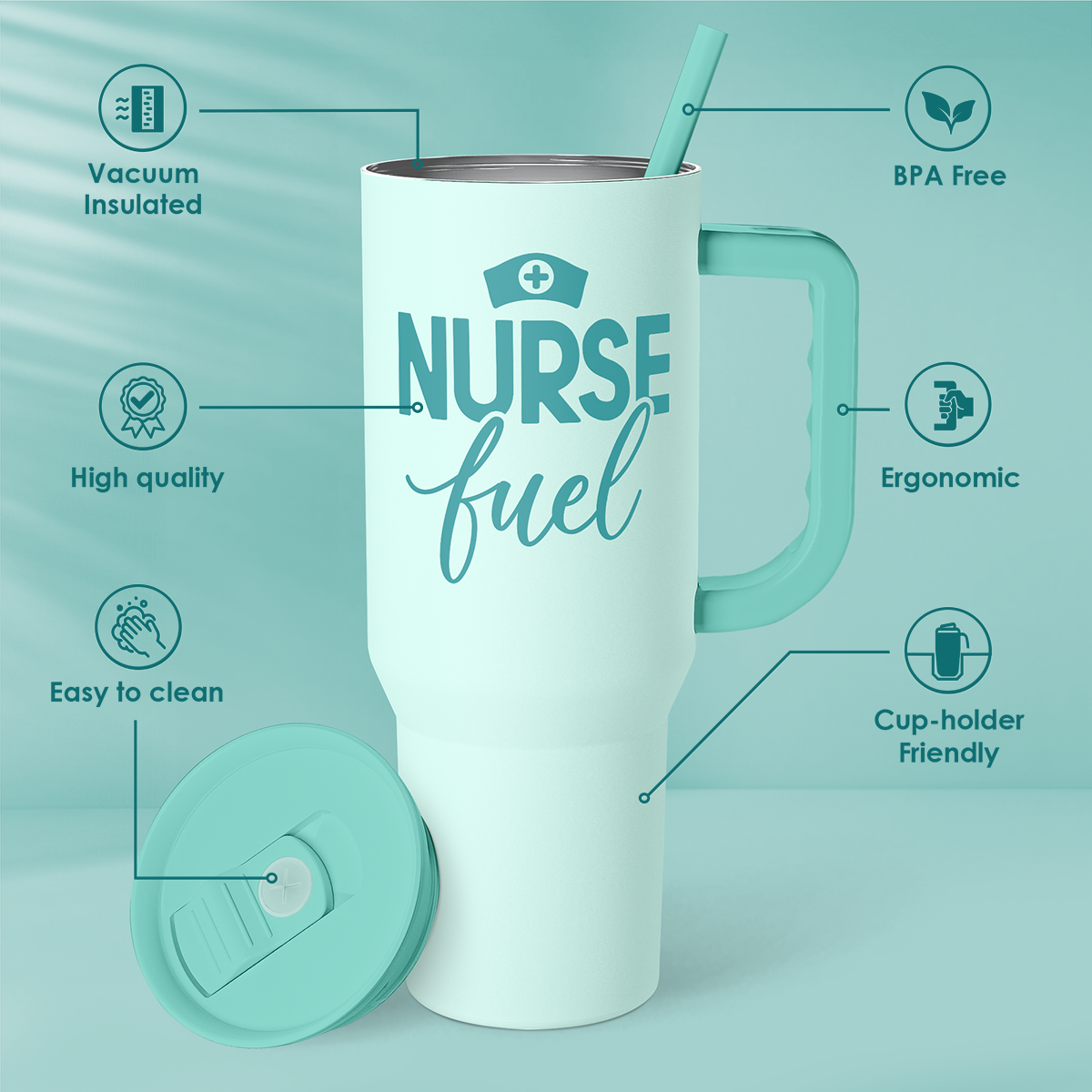 Nurse Gift Tumbler 40oz with Handle and Straw - Nurse Fuel Insulated Stainless Steel Travel Coffee for Nurses Nursing Friend Student - Gifts for Nurse Week, Appreciation, Birthday, Christmas