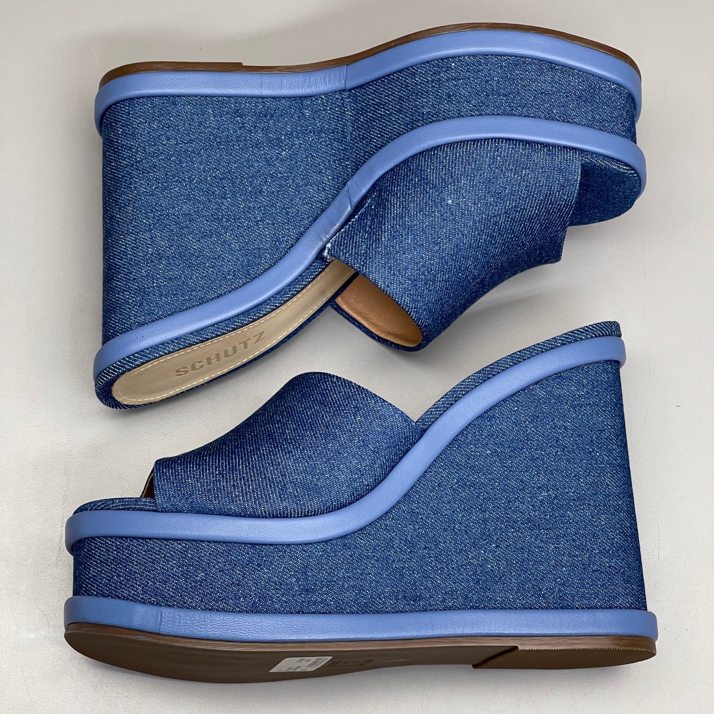 SCHUTZ Dalle Denim Women's Wedge Sandal Blue Platform Shoe Sz 7B (New)