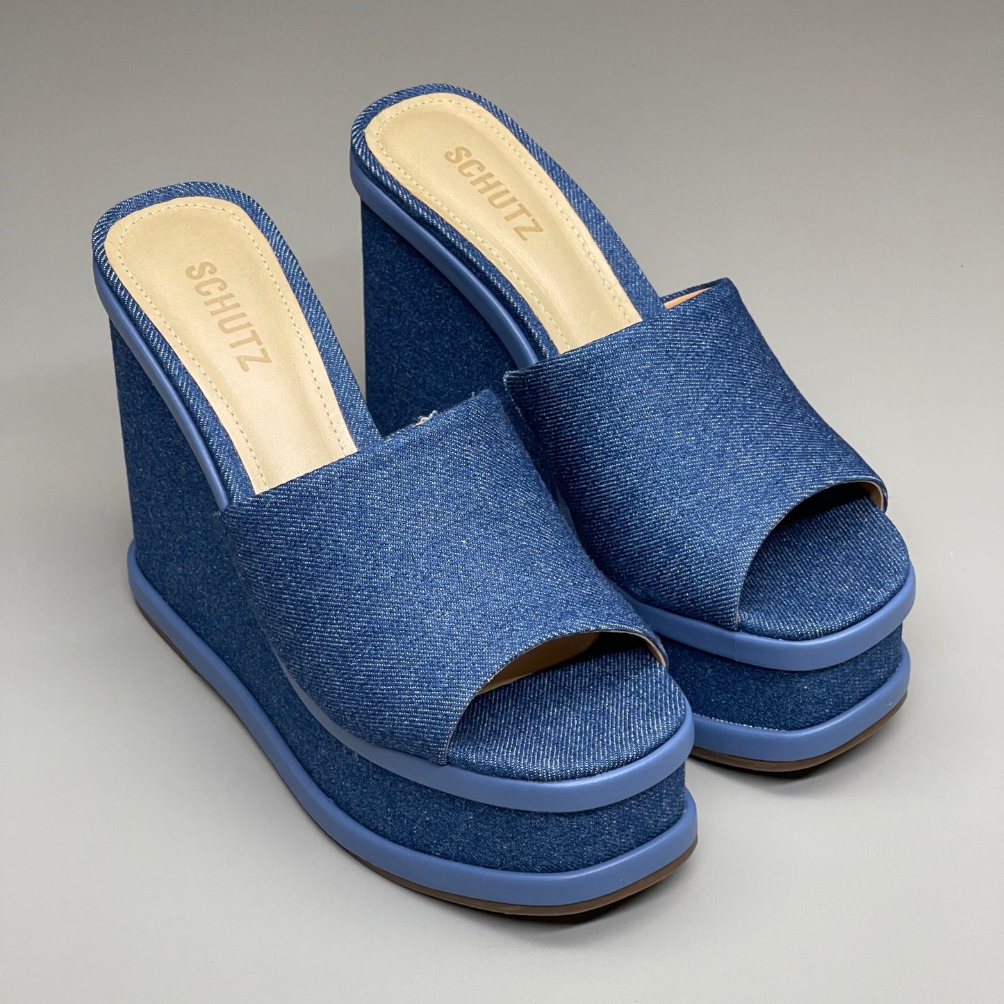 SCHUTZ Dalle Denim Women's Wedge Sandal Blue Platform Shoe Sz 8.5B (New)