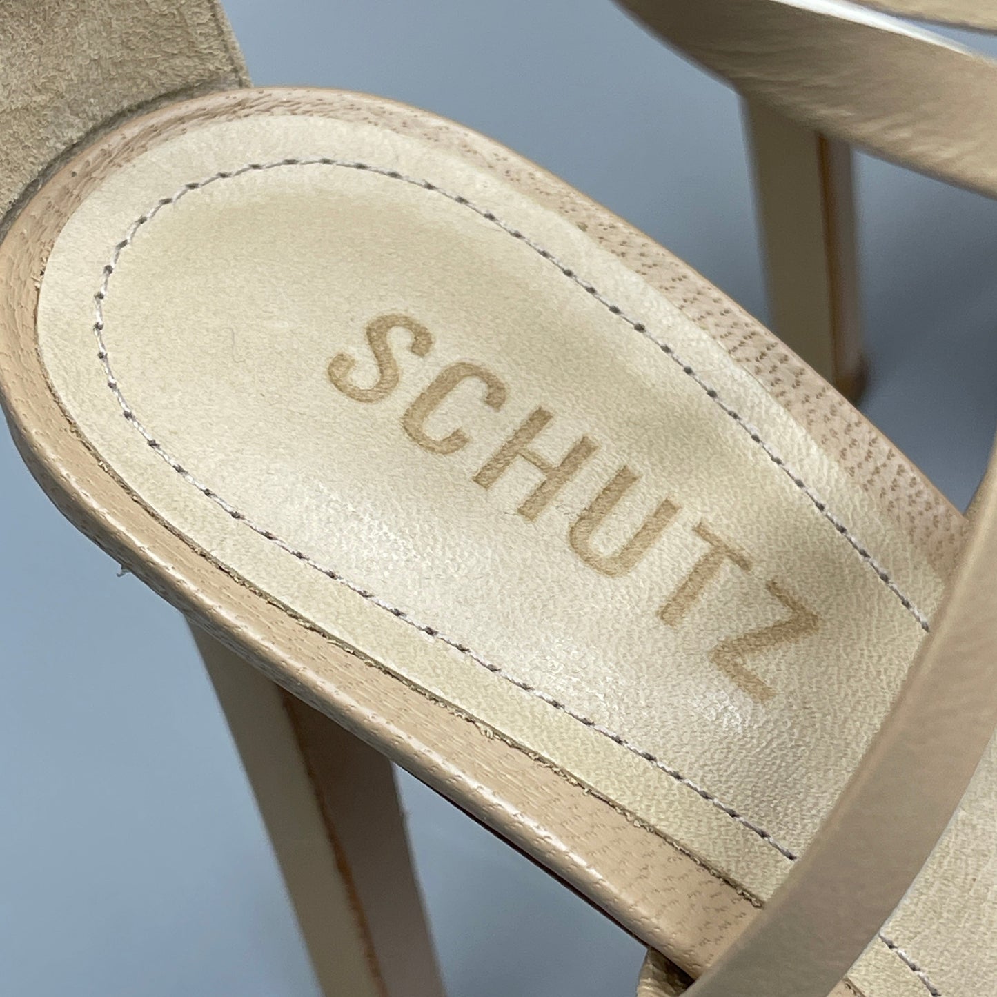 SCHUTZ Bryce Ankle Tie Women's Leather High Heel Sandal Light Nude Sz 5B (New)