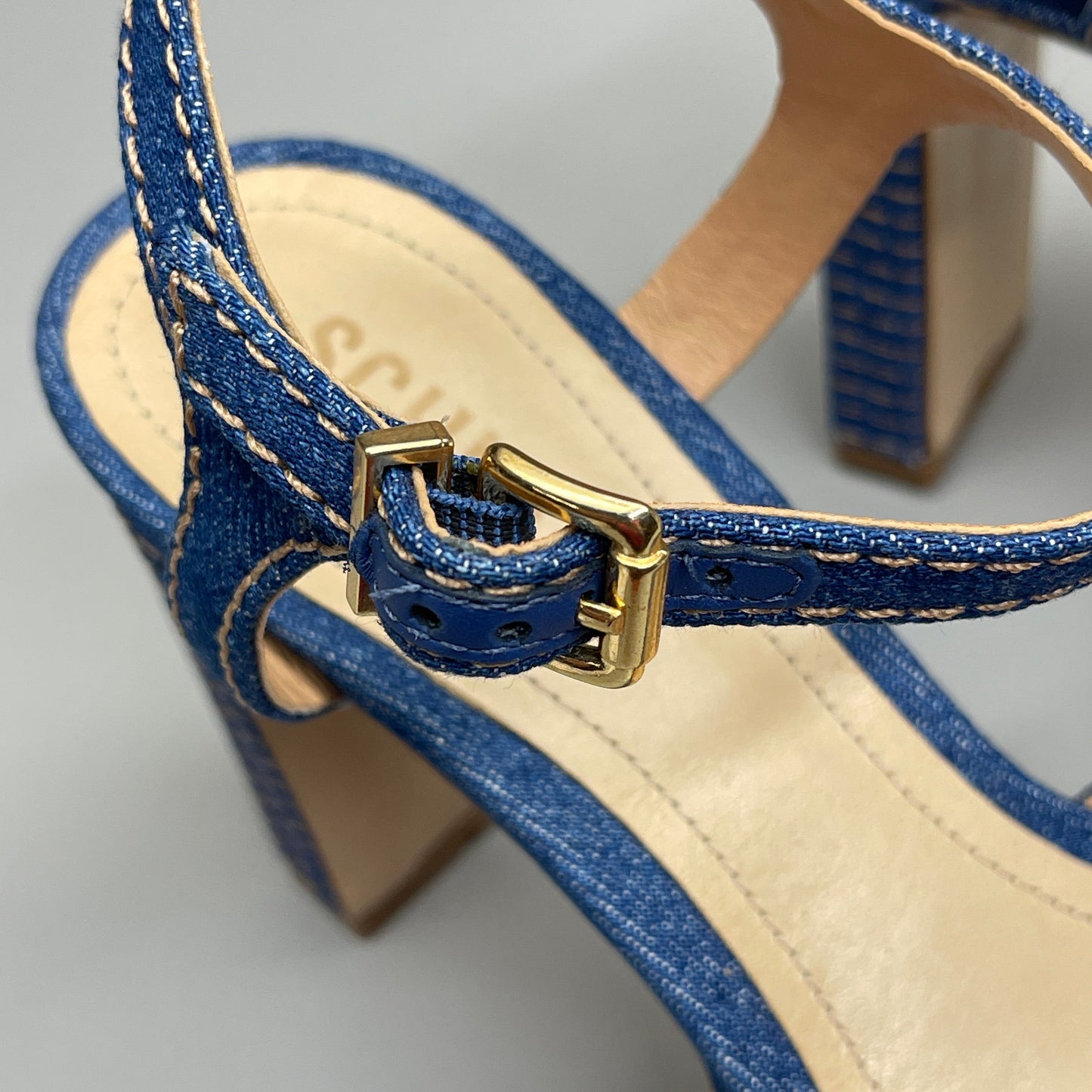 SCHUTZ Keefa Casual Denim Women's 4" Heeled Sandal Platform Blue Sz 9B (New)