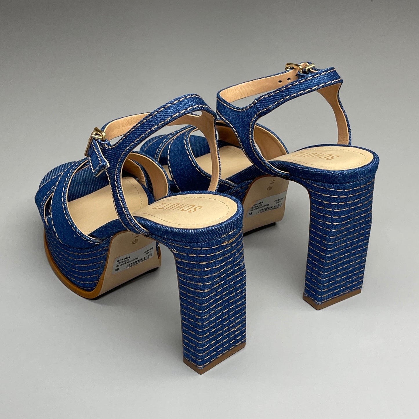 SCHUTZ Keefa Casual Denim Women's 4" Heeled Sandal Platform Blue Sz 9B (New)
