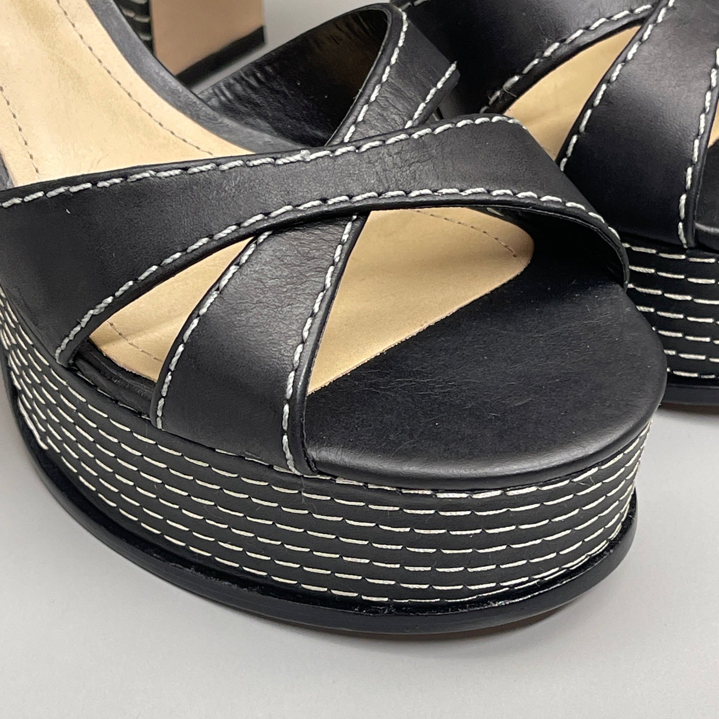 SCHUTZ Keefa Casual Women's Leather Sandal Black Platform 4" Heel Shoes Sz 7B (New)