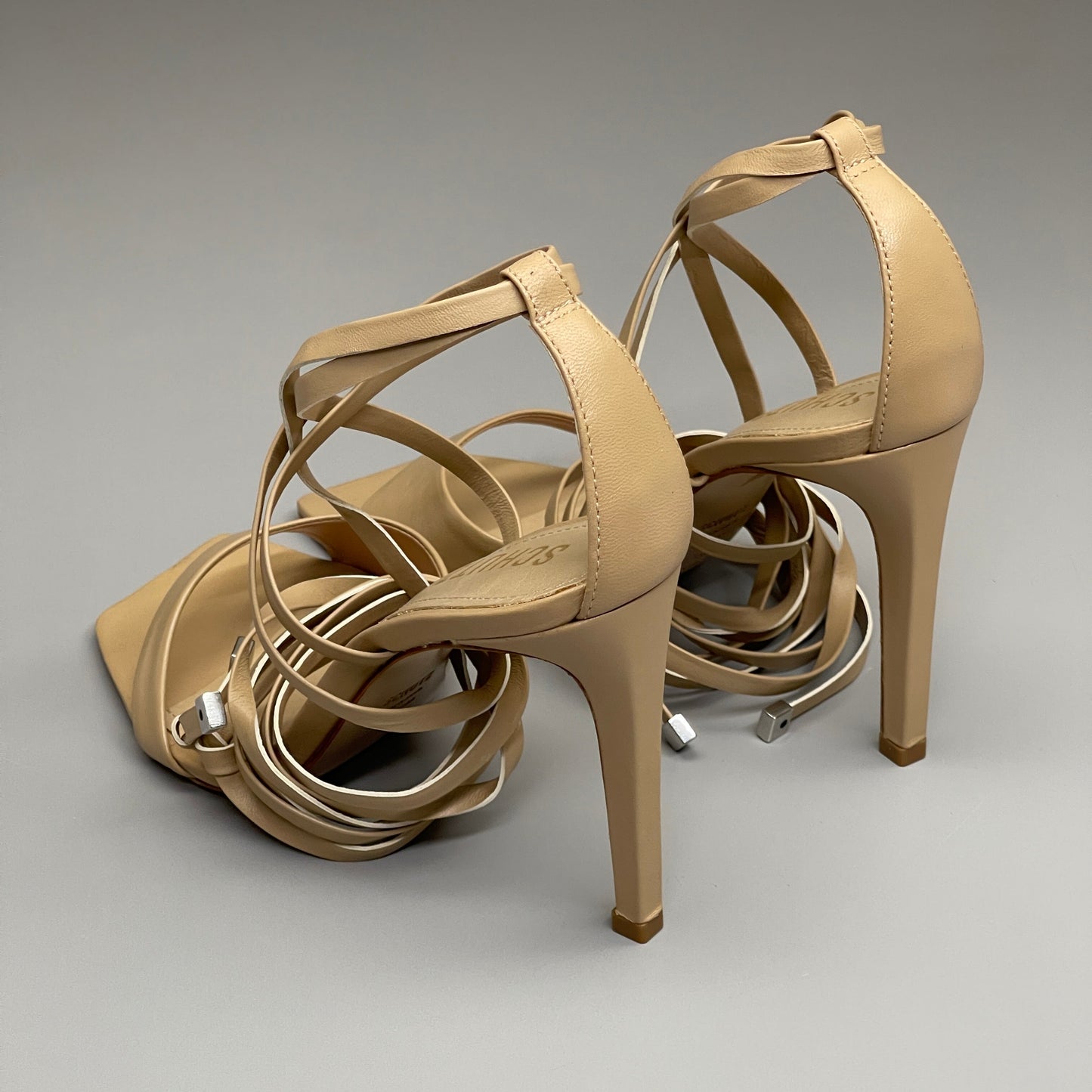 SCHUTZ Bryce Ankle Tie Women's Leather High Heel Sandal Light Nude Sz 7.5B (New)