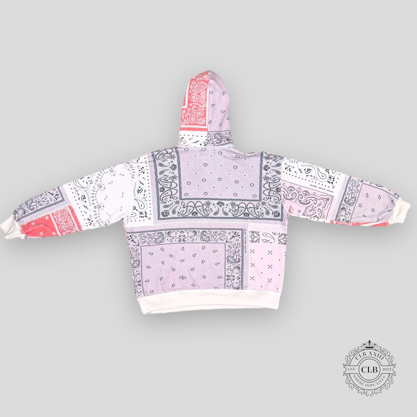 Amiri Paisley Print Mock Neck Hoodie in Pink