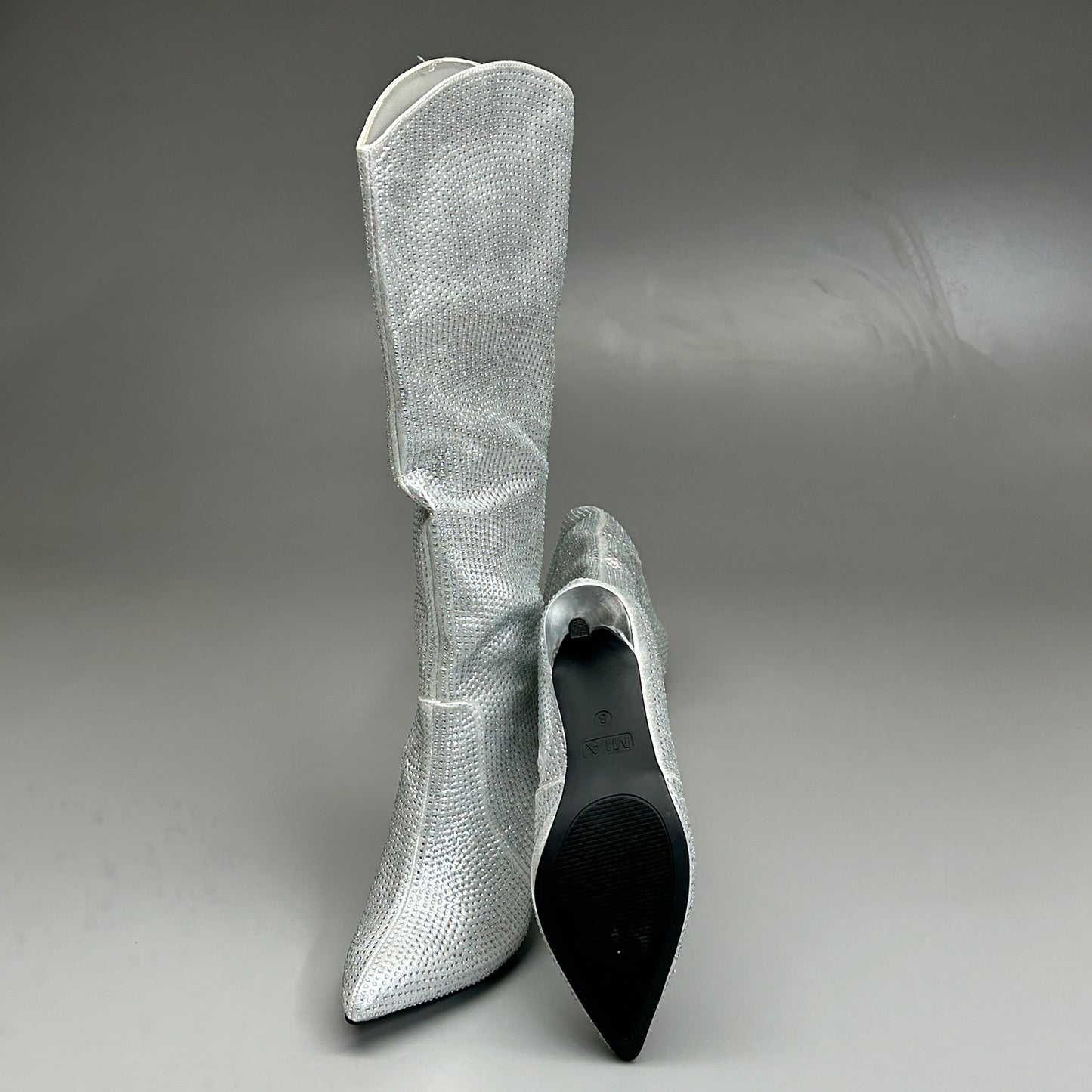 MIA Mackynzie Silver Stone Tall Heeled Boots Sz 11M Q100302