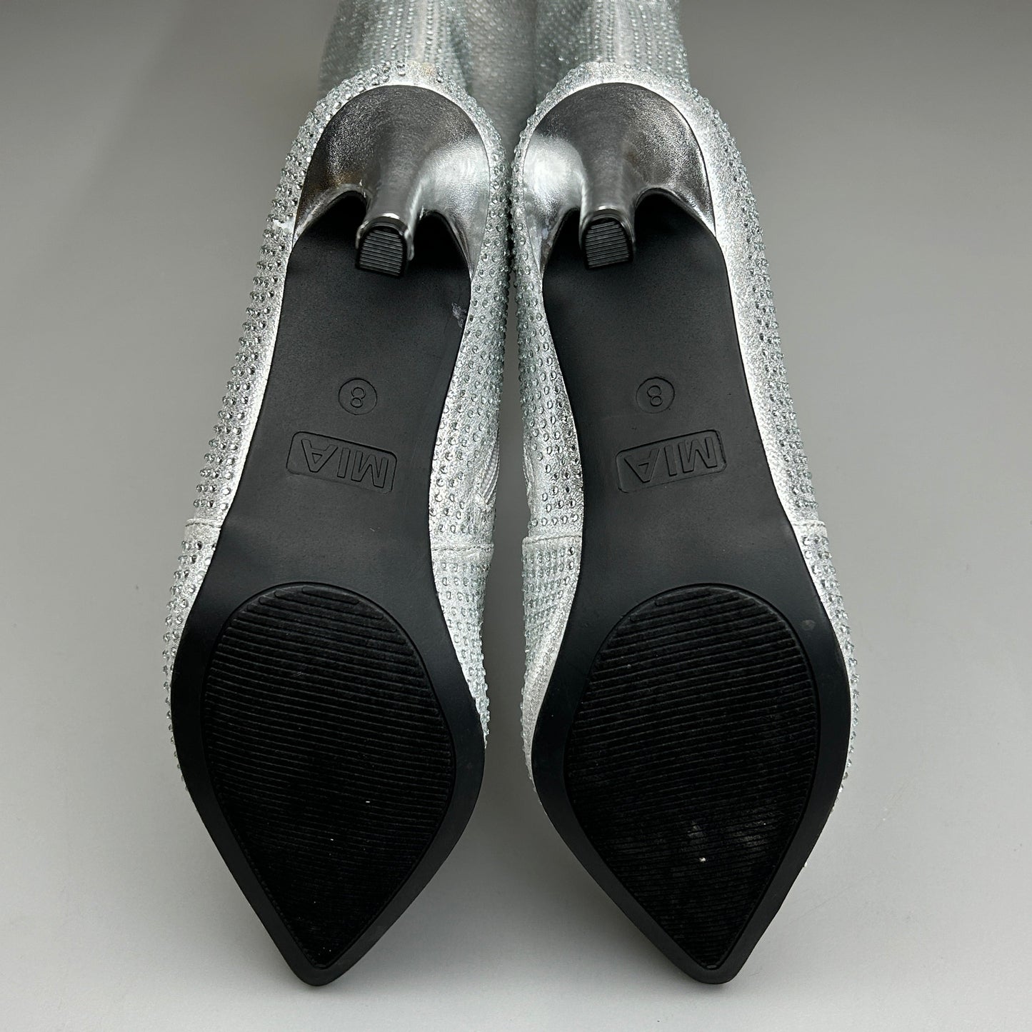 MIA Mackynzie Silver Stone Tall Heeled Boots Sz 6M Q100302