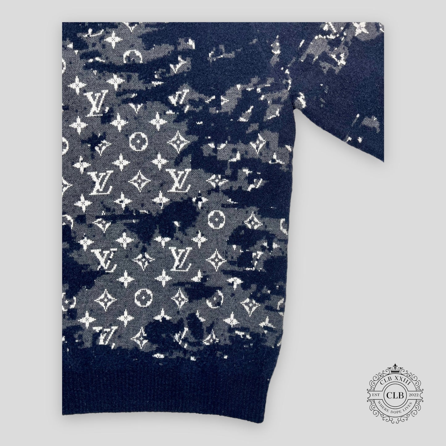 Louis Vuitton Distressed Flock Monogram Sweater in Navy
