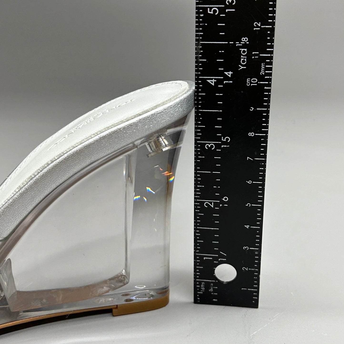TONY BIANCO Alessi Clear Vinylite/Silver Wedges Women's Heels Sz 7.5 (New)