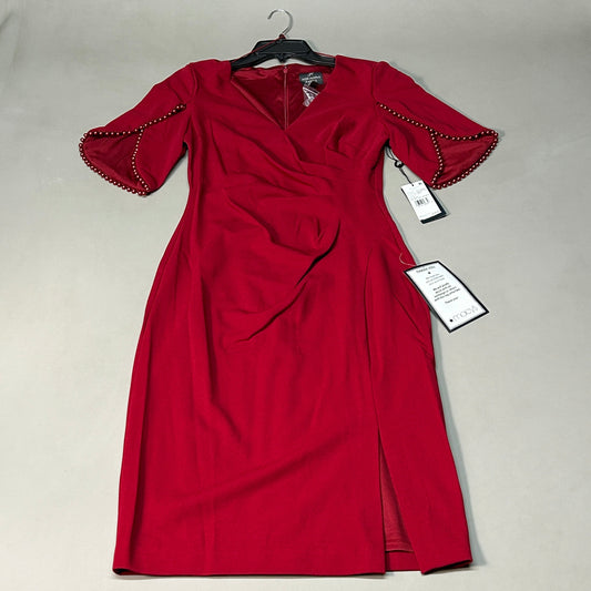 ADRIANNA PAPELL Knit Crepe Pearl Trim Dress Red Size 4 (New)